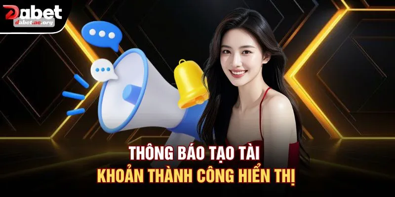 Thông báo tạo tài khoản thành công hiển thị
